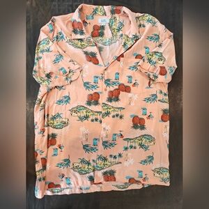 🤍Croft & Barrow Peach Tropical Button Up Collared Men's Vacation Shirt Size XXL